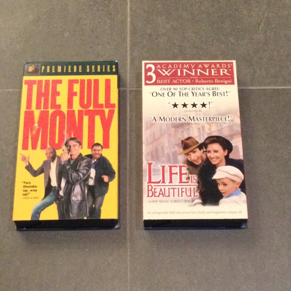 “The Full Monty” and “Life is Beautiful” VHS tapes